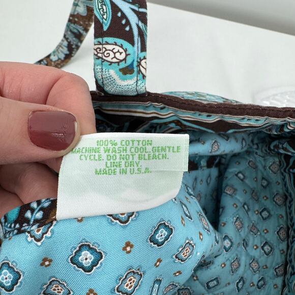 VTG Vera Bradley Tote Bag Java Blue Toggle Closure Brown Shoulder Retired Y2K - Picture 9 of 9